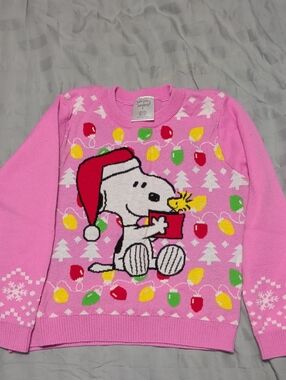 jumping beans Pink Snoopy & Woodstock Holiday Knit Sweater